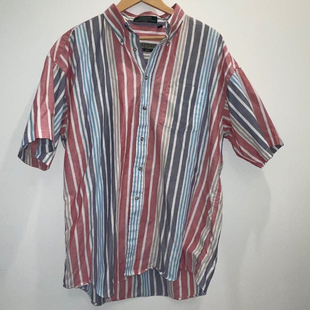 Loafers by Reed St James Mens XL Striped Button Down Shirt Short Sleeve Vintage